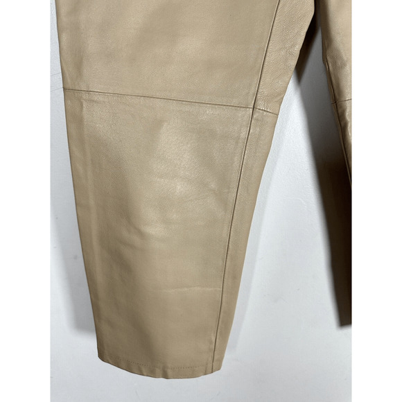 VINTAGE 90's Leather pants Newport News Jeanology Womens 8 Tan Straight cropped - Picture 5 of 16